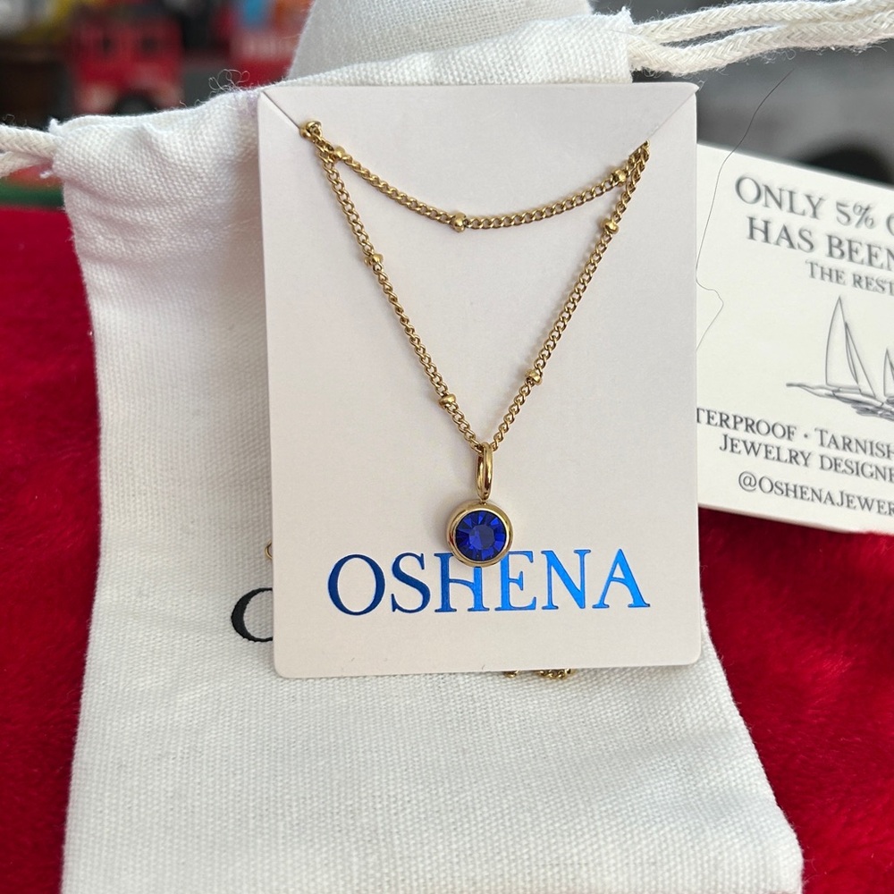Oshena designer beachwear sapphire blue gemstone gold‎ necklace